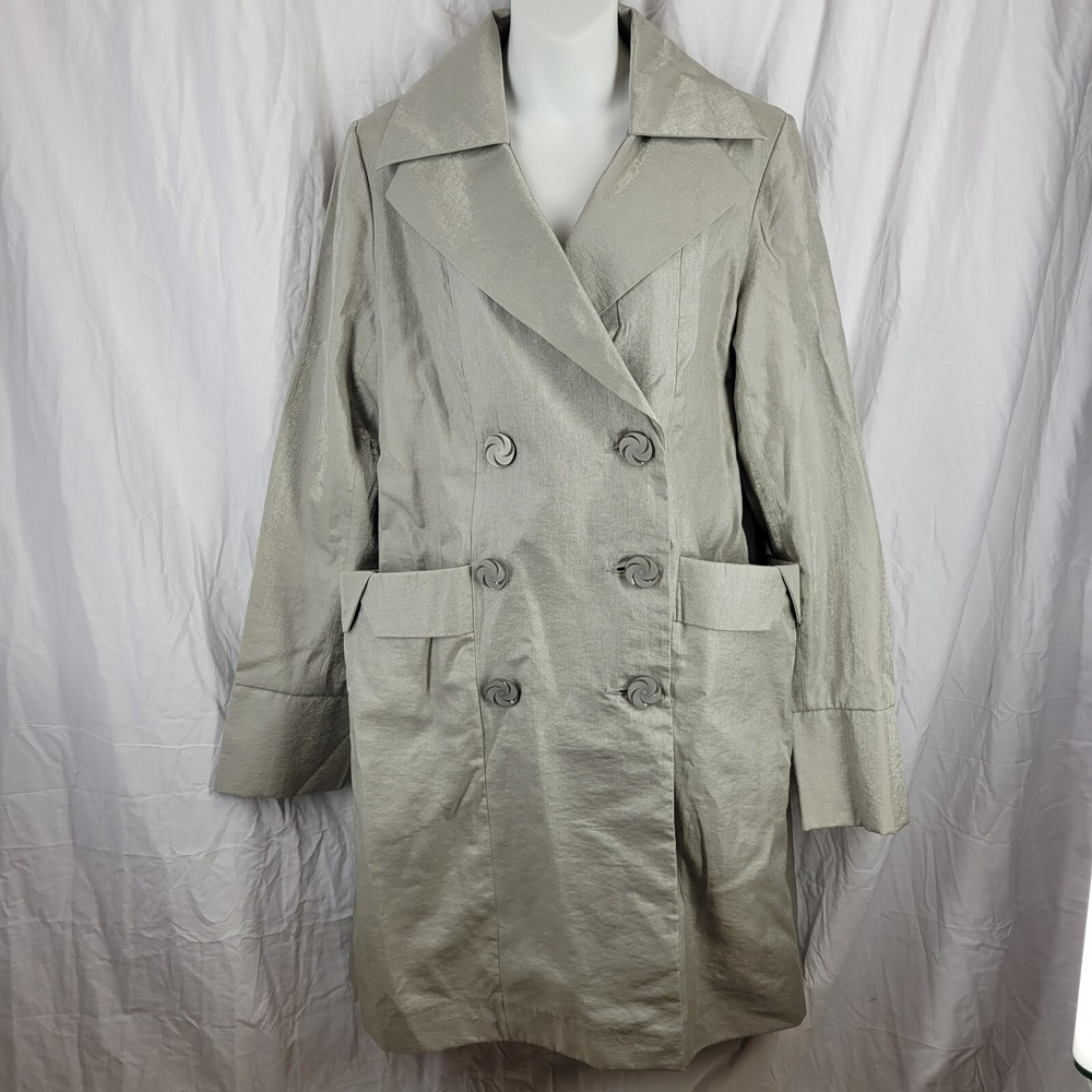 Anthropologie Tulle Rain Jacket XL Shiny Silver Double Breasted NWT Huge Pockets
